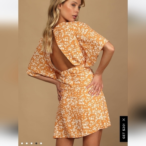 NWT Lulu's Boundless Beauty Yellow Floral Print Flutter Sleeve Mini Dress XL - Picture 2 of 9